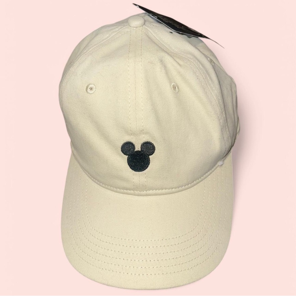 Cream Baseball Cap with Black Mickey Mouse Logo